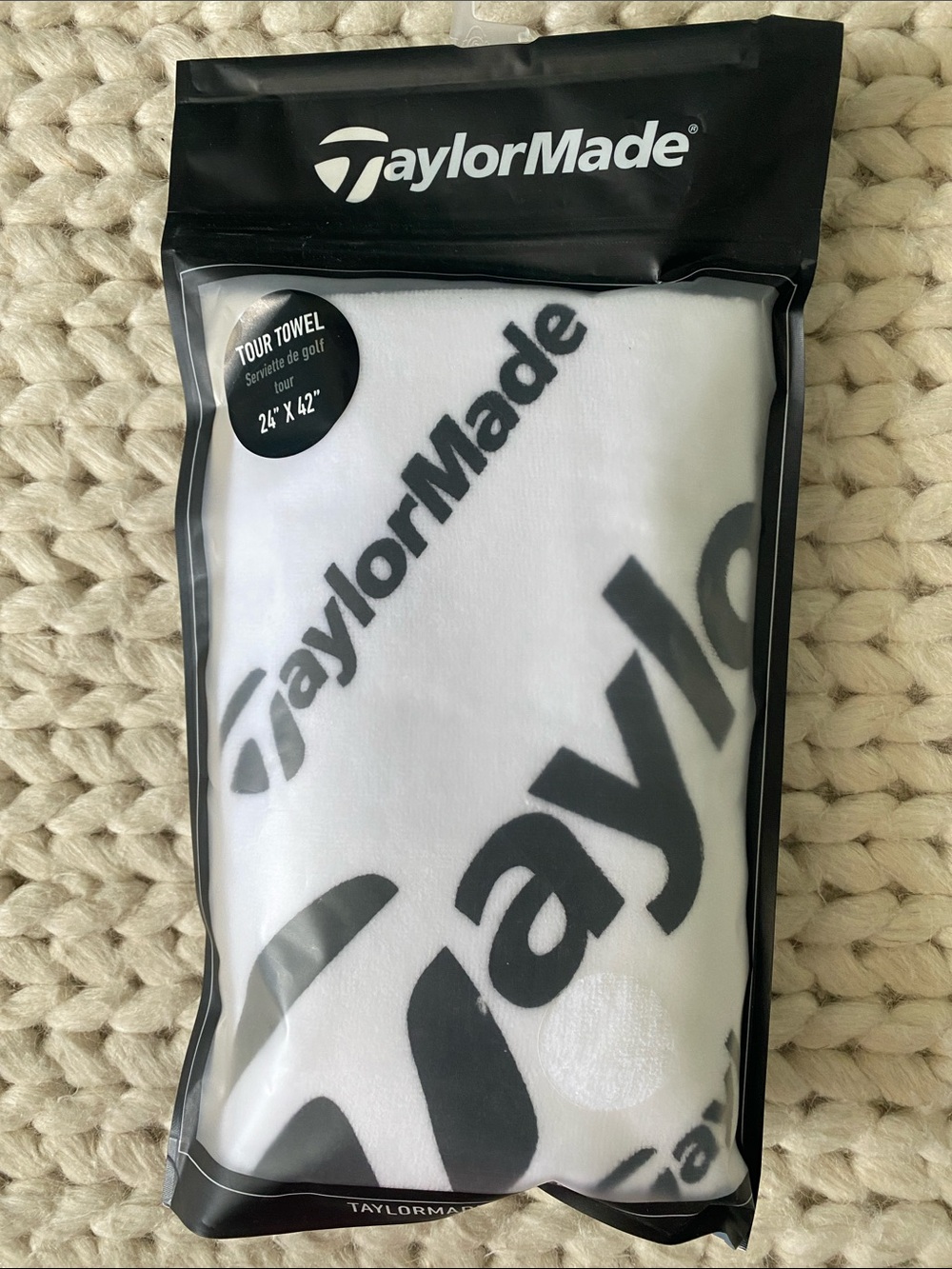 TaylorMade Golf Tour Towel - White with Black Logo